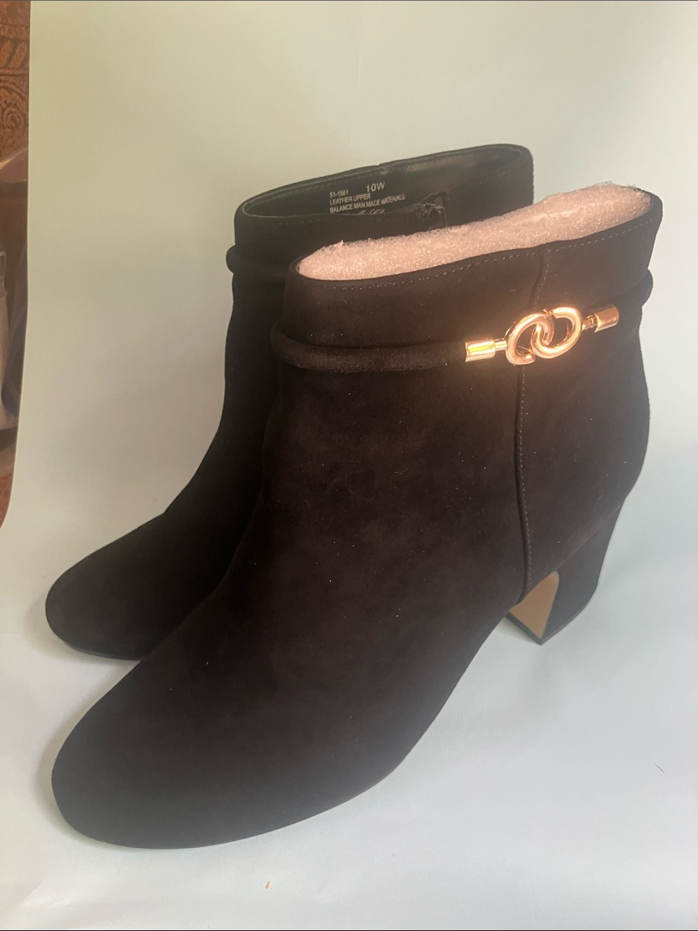 BRAND NEW BELLA VITA Black Suede Ankle Boots with Gold Accent Size 10 M